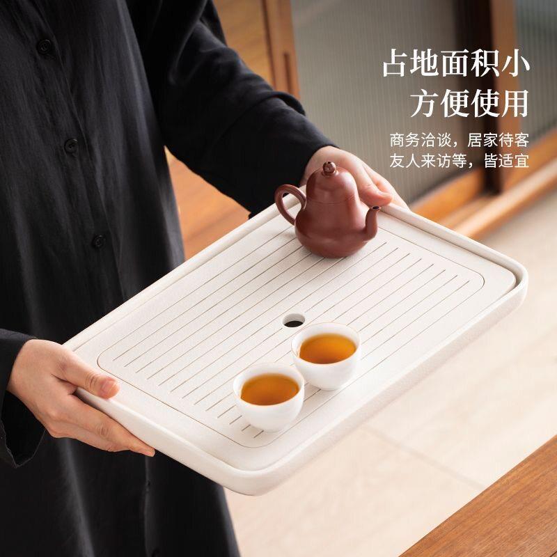 全陶瓷茶盘家用小型干泡台新款客厅茶几茶海长方形茶具沥水茶托盘