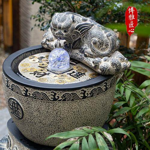 流水招财摆件循环水景新中式办公室前台上茶室桌面风水球开 业礼