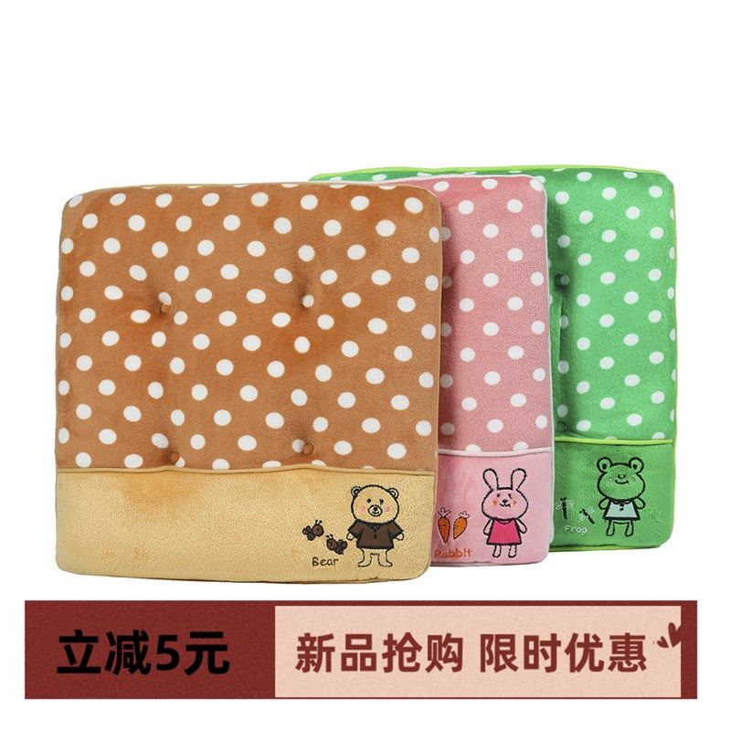 幼儿园卡通小孩子坐垫可爱宝宝刺绣椅垫加厚毛绒儿童凳垫含绑带
