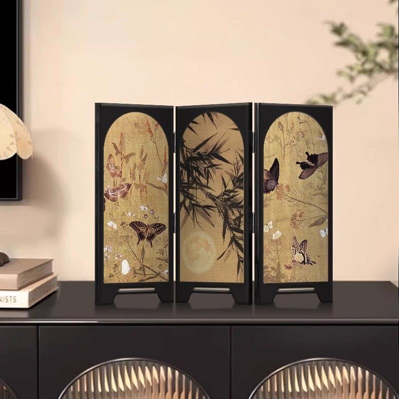 中古风墨竹屏风桌面摆件复古客厅电视柜斗柜装饰房间布置家居饰品
