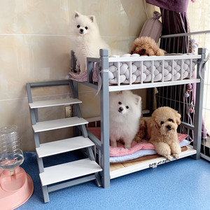 狗床实木公主床猫床上下宠物双层床高低床离地防潮猫窝狗窝灰白色