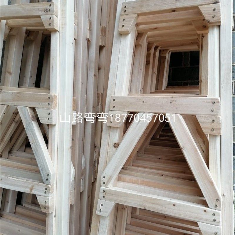 装修实木木梯家用人字梯双侧水电走梯室内室外工程木梯直梯置物架