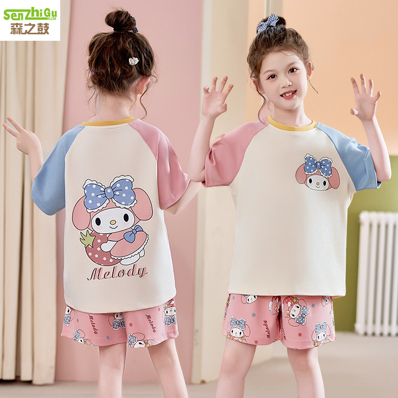女童睡衣夏天纯棉卡通可爱女孩2024新款中大童儿童家居服夏季薄款
