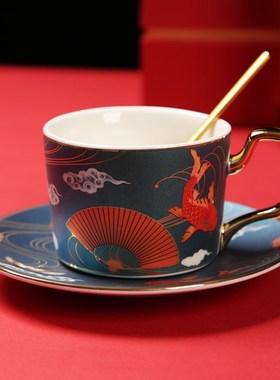 国潮陶瓷杯咖啡杯碟礼盒套装下午茶茶具杯子水杯家用带碟勺送礼品