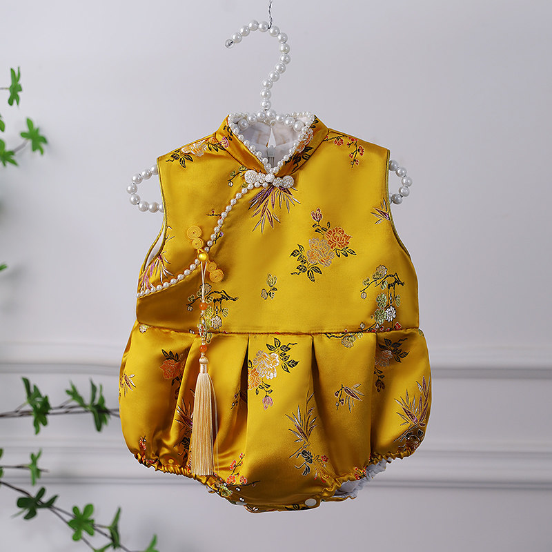 一周岁礼服女宝宝唐装生日婴儿旗袍中式儿童抓周宴包屁服薄款夏季