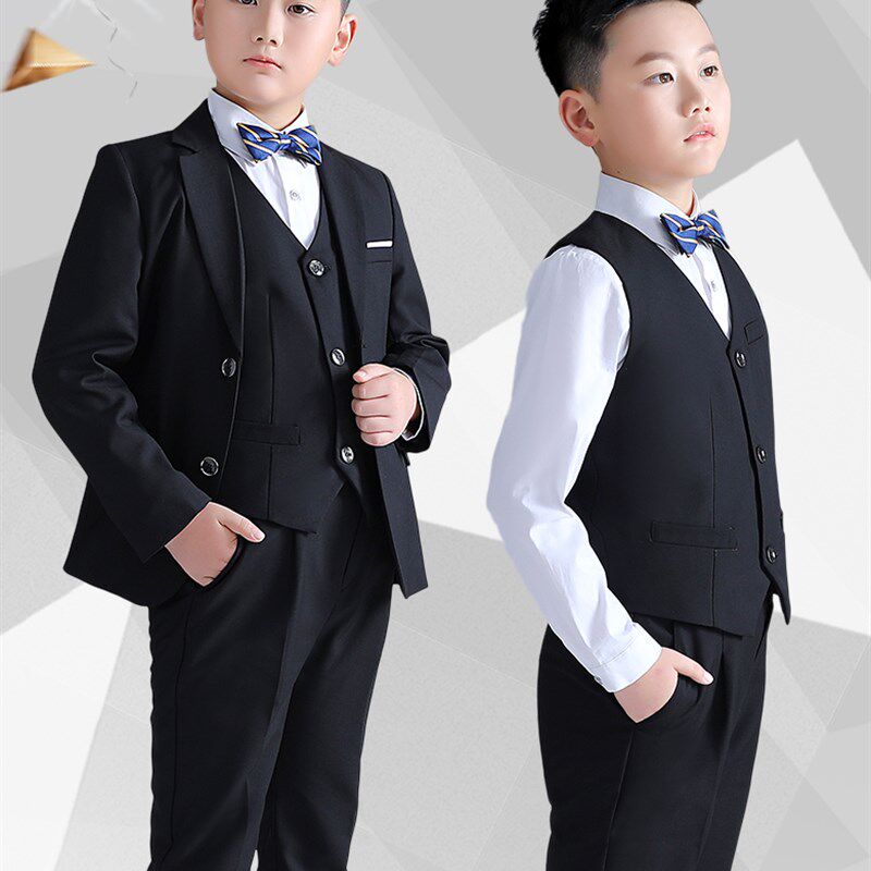 儿童礼服男童花童单马甲演出服胖童单西装中大童主持人加宽西服秋