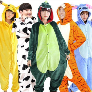 恐龙连体睡衣女秋冬季法兰绒男士卡通动物睡衣老虎猴子情侣珊瑚绒