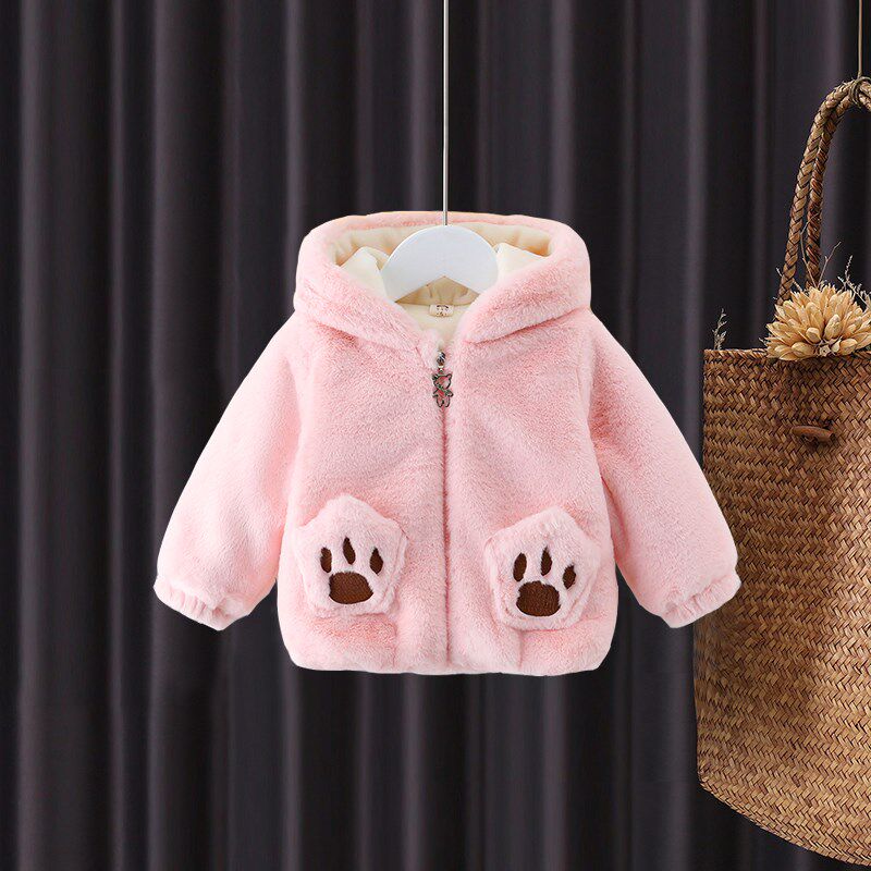 女宝宝加绒外套儿童洋气秋冬棉服小童夹棉衣服1一2-3岁女童冬装潮