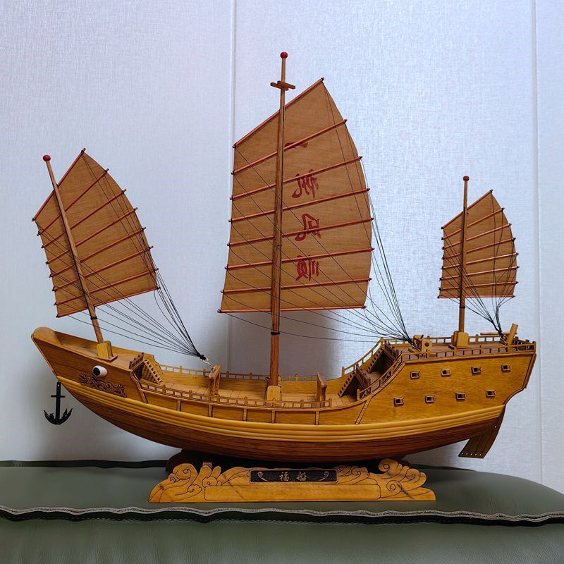 实木中式福船模型摆件帆上有写一帆风顺字办公室家居客厅装饰礼品