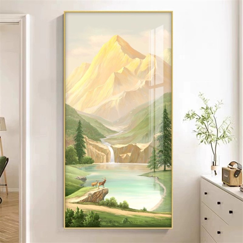 日照金山入户玄关装饰画风景山水画高级感大芬油画村走廊过道挂画