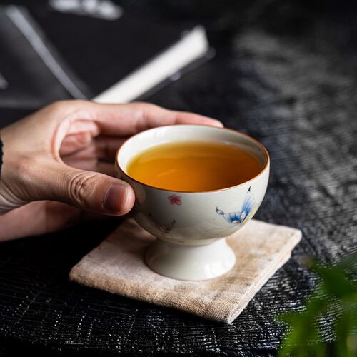 草木灰釉小胖兔主人杯小茶杯品茗杯高脚杯女士家用陶瓷功夫茶具