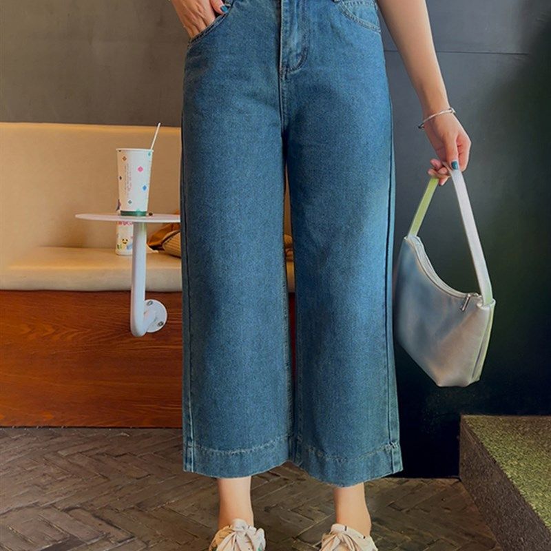 宽松阔版牛仔裤女大码胖妹妹mm梨形身材2024年夏季新款阔腿九分裤
