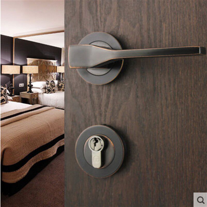 美式铜锁黑色纯铜门锁欧式仿古室内分体锁卧室房门静音门锁ME0607