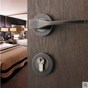 美式 仿古室内分体锁卧室房门静音门锁ME0607 铜锁黑色纯铜门锁欧式