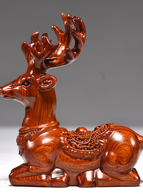 花梨木雕梅花鹿摆件家居客厅实木麋鹿一对工艺品桌面摆设酒柜装饰