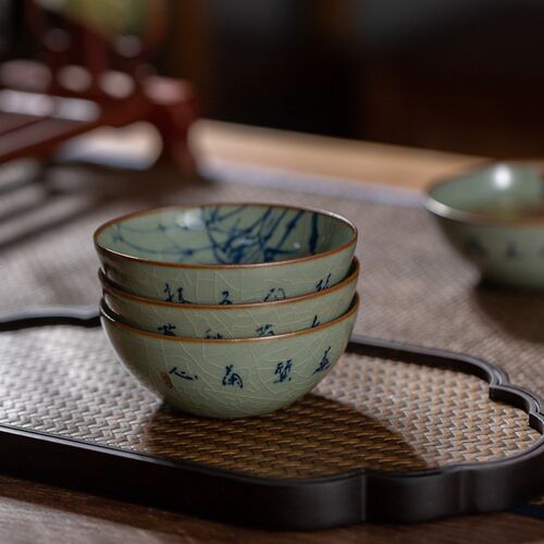 主人杯单杯手绘梅兰竹菊开片茶杯陶瓷普洱杯老陶泥功夫茶具小茶碗