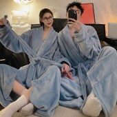 浴袍家居服 大码 睡袍情侣女秋冬季 珊瑚绒加绒加厚保暖高级感加长款