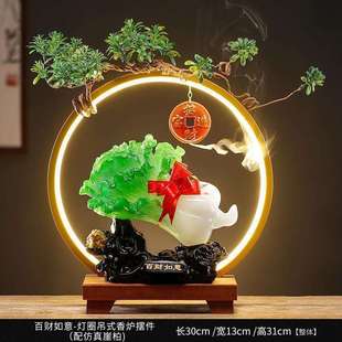 仿玉白菜摆件百财来福陶瓷工艺品客厅办公室酒柜装 饰开业乔迁送∑