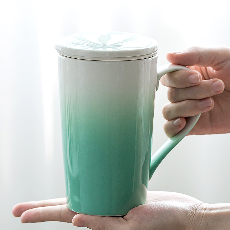大容量陶瓷泡茶杯带盖过滤茶水分茶杯