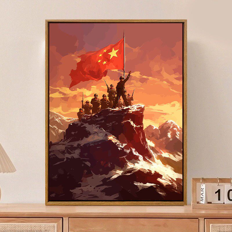 国庆节爱国主题数字油画diy填充涂色军人手工手绘活动丙烯油彩画