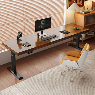 实木大板书桌电脑桌站立办公学习桌原木工作台家用智能电动升降桌