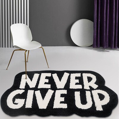 黑白字母Never Give Up永不放弃簇绒地毯柔软毛绒浴室衣帽间地垫