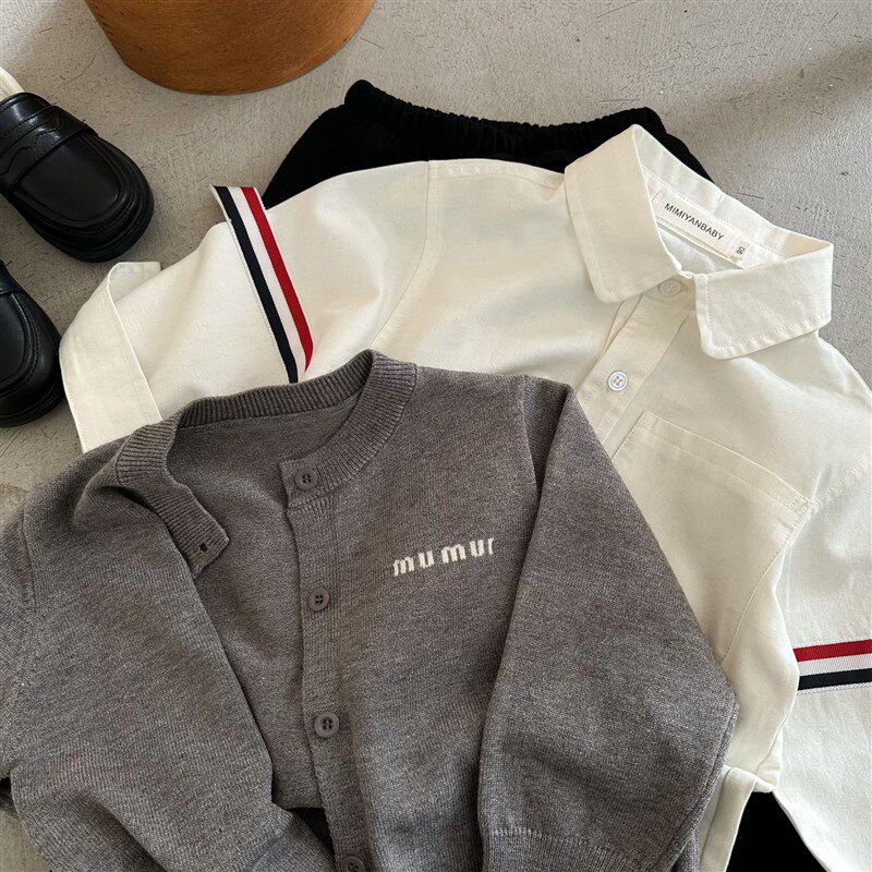 男童条纹衬衫2024春秋季学院风纯棉翻领上衣宝宝开衫薄款百搭外套