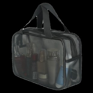 便携式旅行化妆品收纳袋洗澡健身游泳化妆包女手提袋硬网布洗漱包