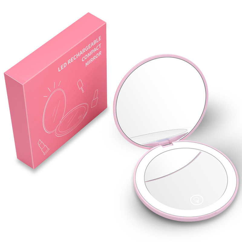 小镜子女化妆镜子便携折叠宿舍美妆镜led带灯随身镜学生手持小号