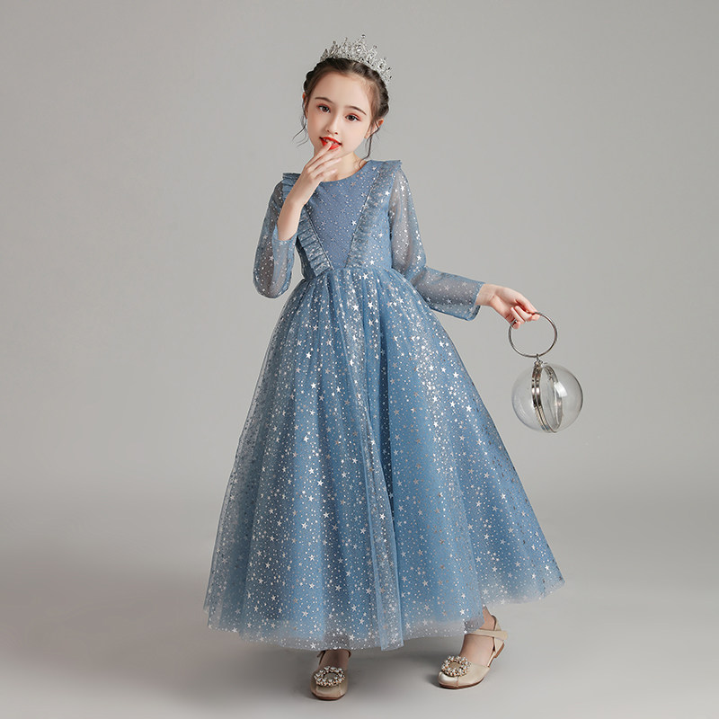 儿童礼服公主裙女童长袖蓝色走秀小花童婚纱主持人钢琴演出服演奏,童装/婴儿装/亲子装,儿童礼服,淘宝优惠券,粉丝福利购,淘宝优惠卷