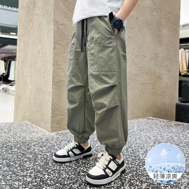 男童裤子夏季2024新款儿童大童夏天纯棉工装长裤宽松防蚊休闲薄款