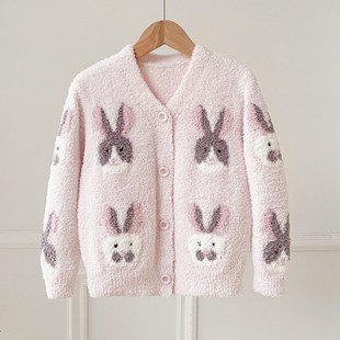 2023冬季新款半边绒儿童睡衣珊瑚绒软绵绵女童亲子家居服开衫套装