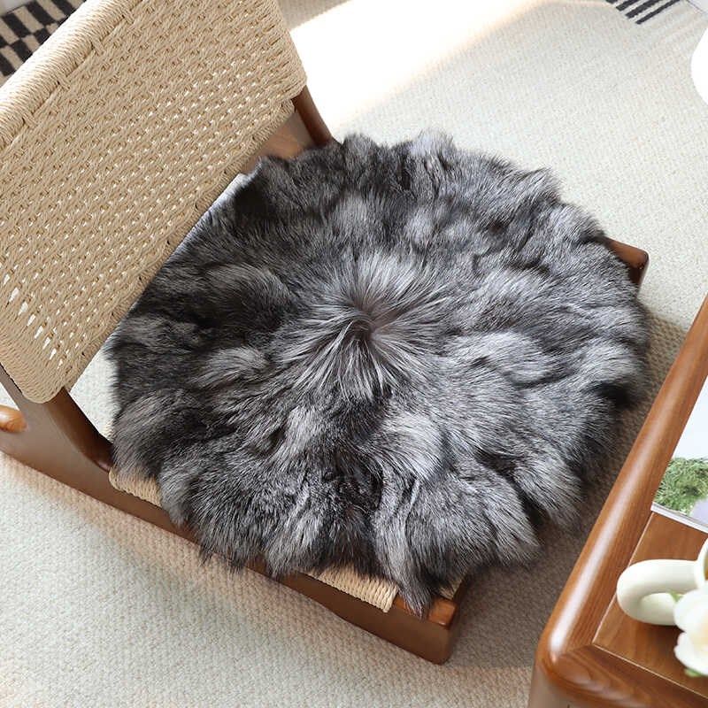 皮草坐垫狐狸头圆形椅垫餐椅垫办公室坐垫汽车座垫皮毛一体垫灰黑,居家布艺,椅垫,淘宝优惠券,粉丝福利购,淘宝优惠卷