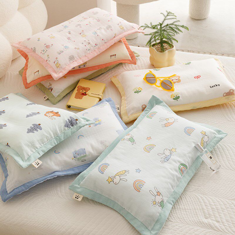 可爱卡通风全棉双层纱儿童枕套加厚保暖豆豆绒单品枕头套