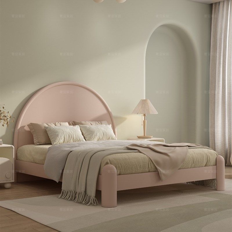 法式卧室实木床男孩单人床儿童床奶油风1.2米1.5米双人公主床定制