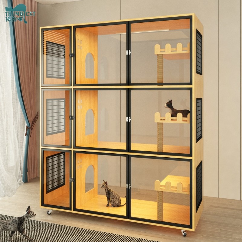 拇指喵三层猫别墅笼子实木宠物玻璃柜子全景繁育猫舍定制笼猫柜子,宠物/宠物食品及用品,猫笼子/猫别墅,淘宝优惠券,粉丝福利购,淘宝优惠卷