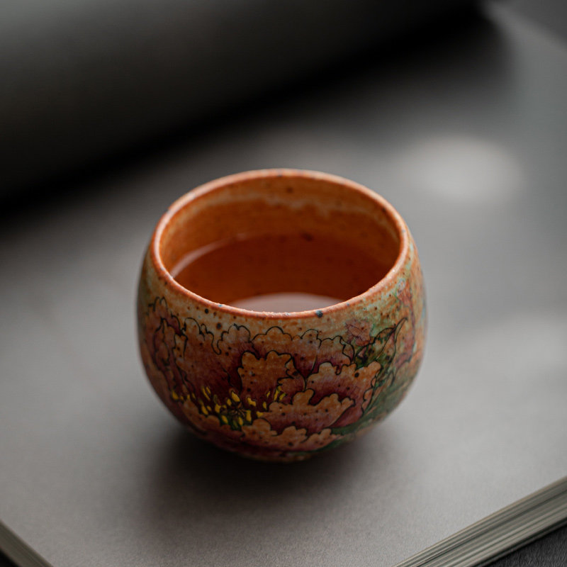 曾燕宝手绘牡丹志野主人杯全手工柴烧品茗杯侘寂风茶碗盏茶具单杯,餐饮具,茶杯,淘宝优惠券,粉丝福利购,淘宝优惠卷