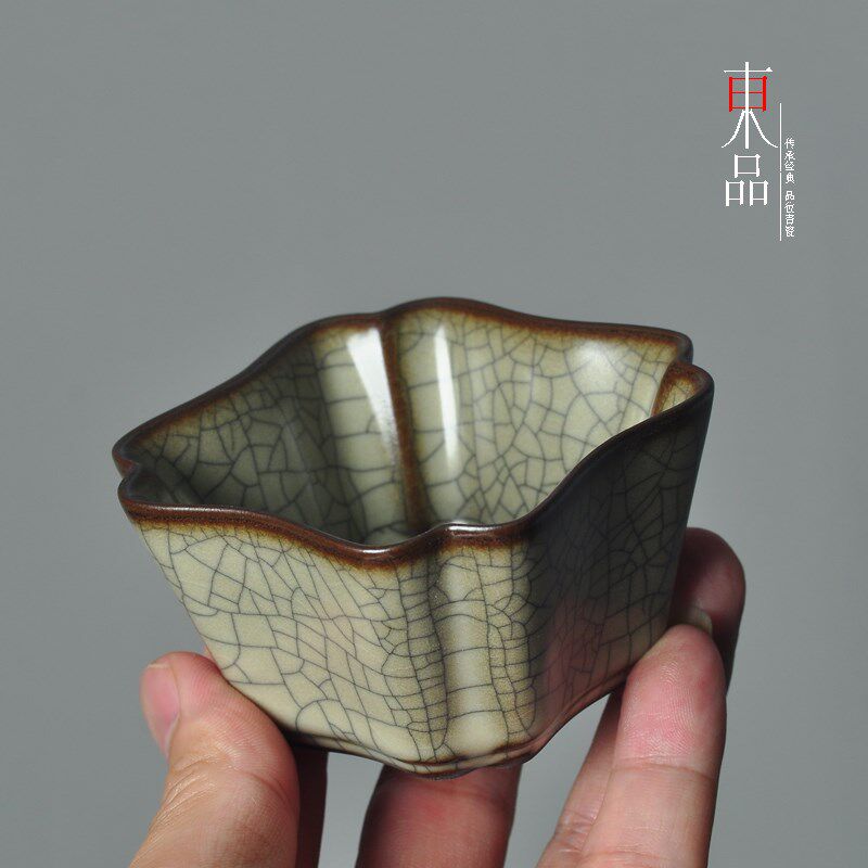 传世哥窑主人杯单杯青瓷功夫茶杯高端个人品茗杯中式茶盏倭四方杯