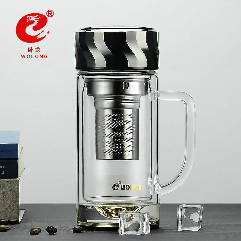 卧龙双层玻璃泡茶高硼硅隔热高档商务办公礼盒便携车载加厚水杯子