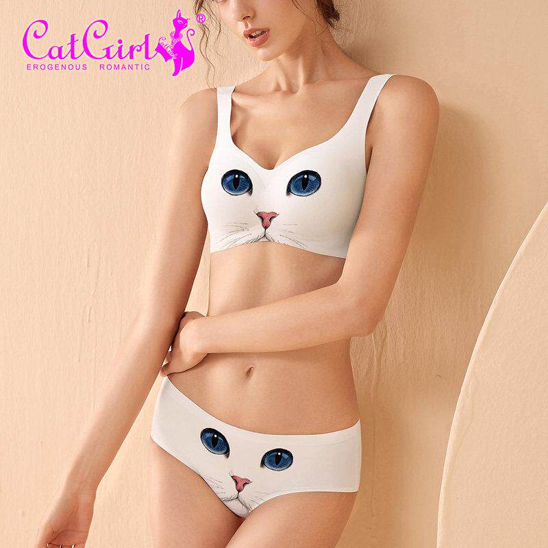 catgirl无痕内衣女套装两件套背心式文胸套装无钢圈比基尼套胸罩