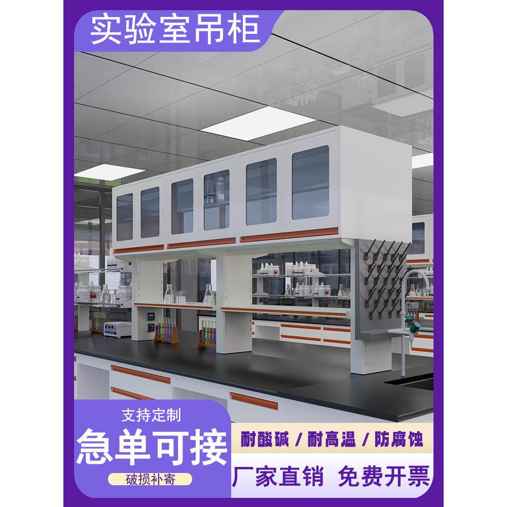 全钢实验台壁柜边台立柜工作台桌子化验室试剂架钢木试验台带吊柜