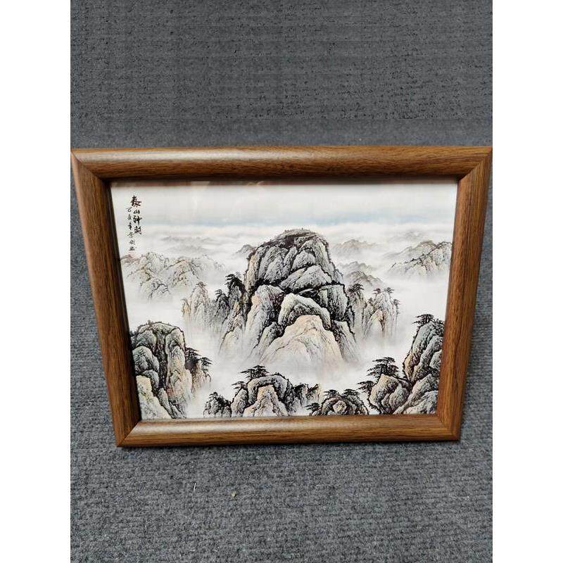 国画有山无水靠山画摆台小尺寸泰山画相框摆台画可定制尺寸实木框