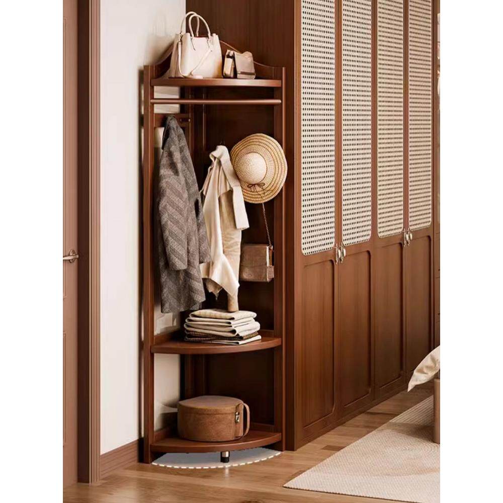 实木转角衣帽架落地家用卧室三角挂衣吊衣架子靠墙床头扇形置物架