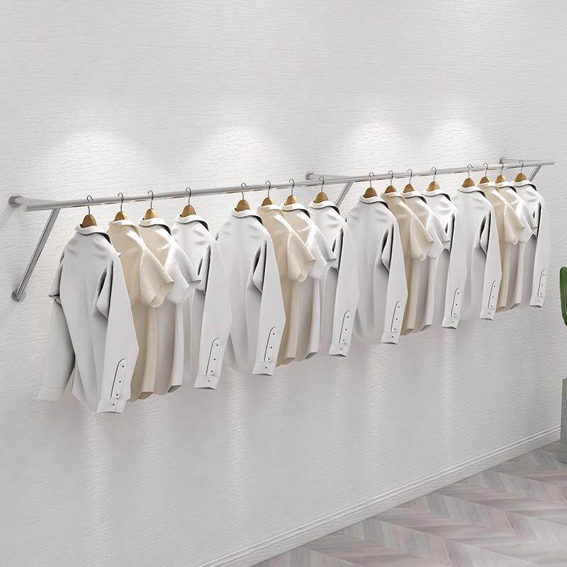服装店上墙壁挂式货架男女装店墙上挂衣架展示架网红不锈钢拉丝银