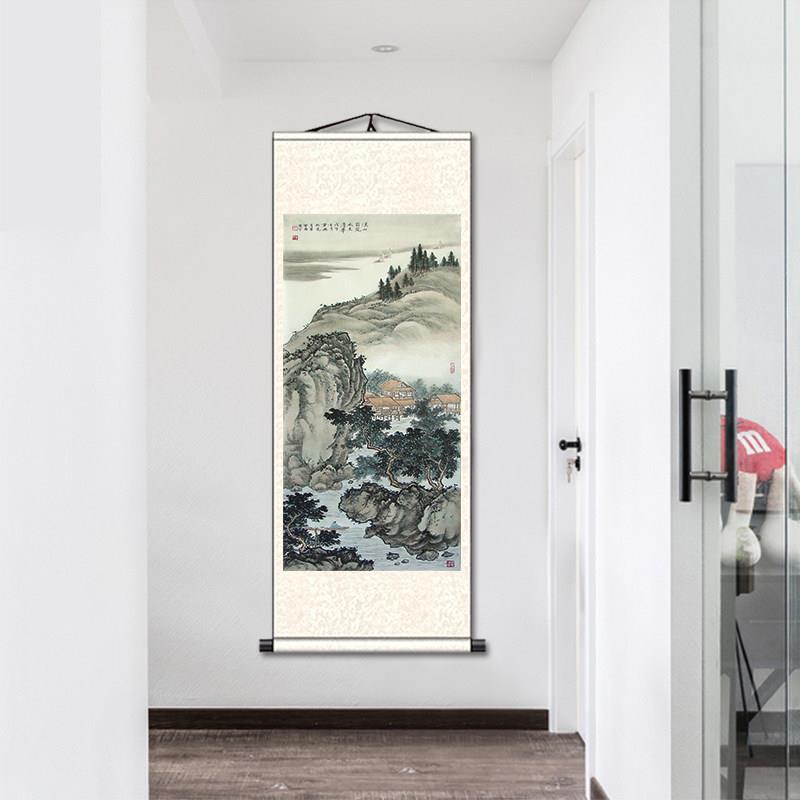 山水画字画招财竖版风水靠山卷轴挂画背景墙客厅图装饰玄关画国画