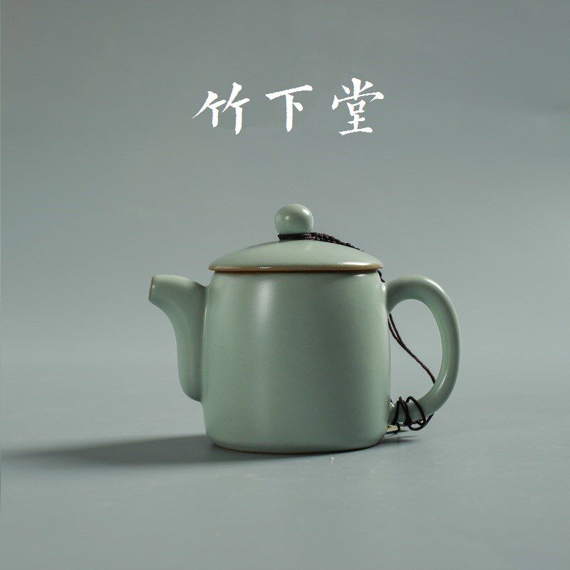 竹下堂青溪可养开片汝窑天青色茶壶陶瓷功夫茶具泡茶壶汉瓦手工壶
