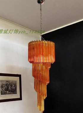 别墅楼梯橙色螺旋手工玻璃吊灯2025复式楼旋转楼梯长水晶吊灯