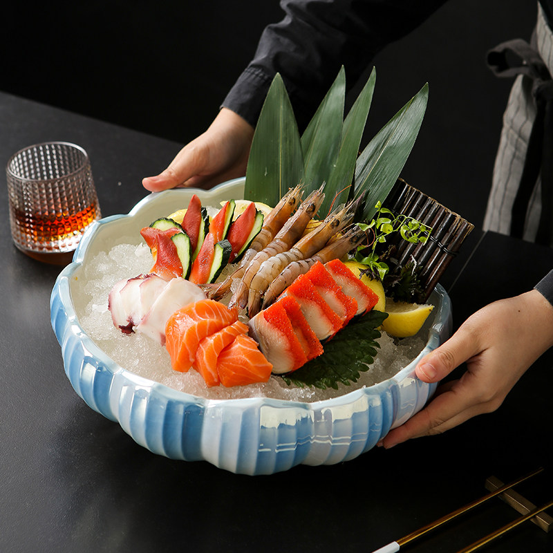 高端刺身冰盘海鲜姿造盘三文鱼鱼生拼盘会所陶瓷莲花碗大号刺身盘,餐饮具,盘,淘宝优惠券,粉丝福利购,淘宝优惠卷