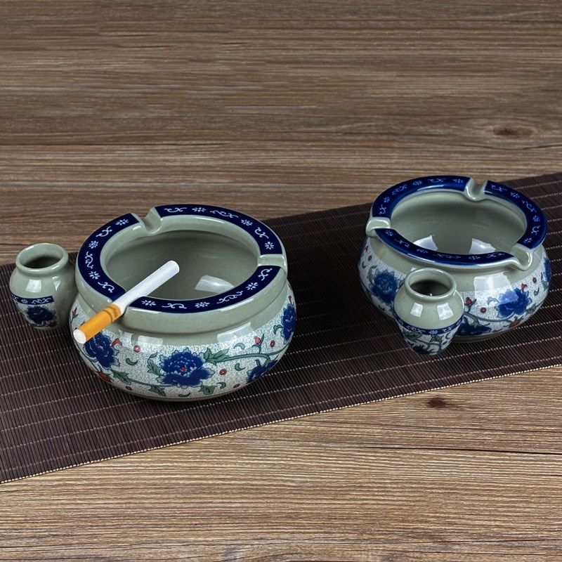 青花瓷防飞烟灰缸创意个性烟盅家用客厅中式奢华多功能陶瓷烟灰盅,家居饰品,桌面摆件,淘宝优惠券,粉丝福利购,淘宝优惠卷