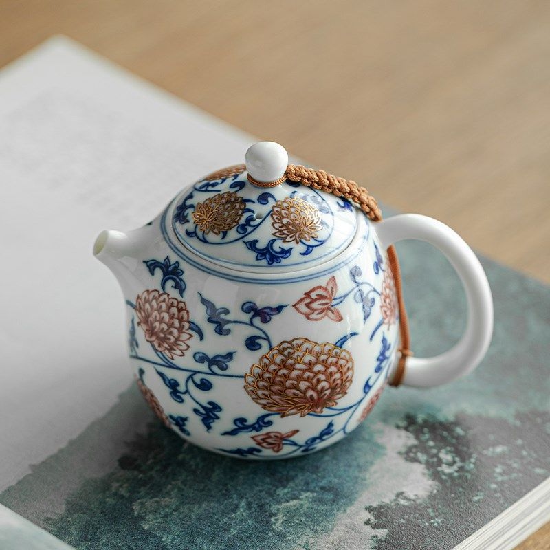 青花釉里红金刚莲龙旦壶茶壶泡茶家用陶瓷茶壶球孔过滤单壶个人用,餐饮具,茶滤,淘宝优惠券,粉丝福利购,淘宝优惠卷